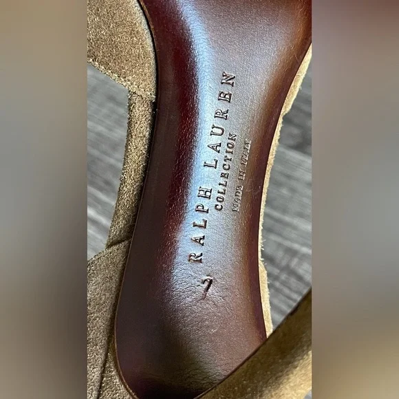Ralph Lauren Purple Label Suede Brown Color Peep Toe Sexy Pumps Size 7 - Picture 17 of 17